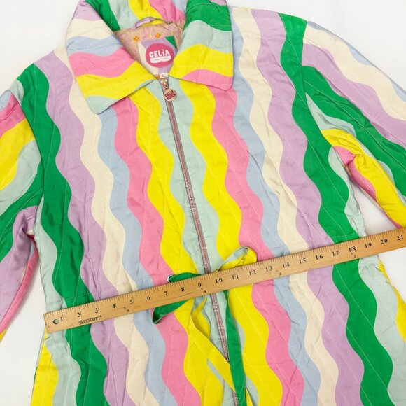 Celia B squiggly rainbow stripe quilted Juniper Coat size Large - Picture 4 of 10